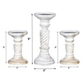 thumbnail image 4 of Handmade Mango Wood Eco-friendly Traditional Antique White Set Of Three 6",9" & 6" Pillar Candle Holder, 4 of 7