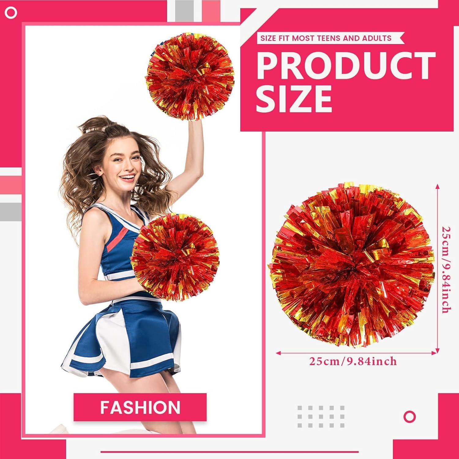 Zhangyh Pom Poms Cheerleading,Fluffy Cheerleader Pompoms with Finger Friendly Ring,Metallic Pom Poms Cheerleading for Celebration (Blue, 4 Pack)