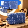 thumbnail image 5 of Wavy Pattern Pouch, Large Waterproof PVC Glossy Makeup Organizer, Portable Toiletry Cosmetic Bag For Travel Brush Storage(Royal Blue), 5 of 5