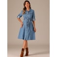 thumbnail image 4 of DARING DIVA Denim Shirt Dress Long Sleeve Belted Dress S Light Blue, 4 of 6
