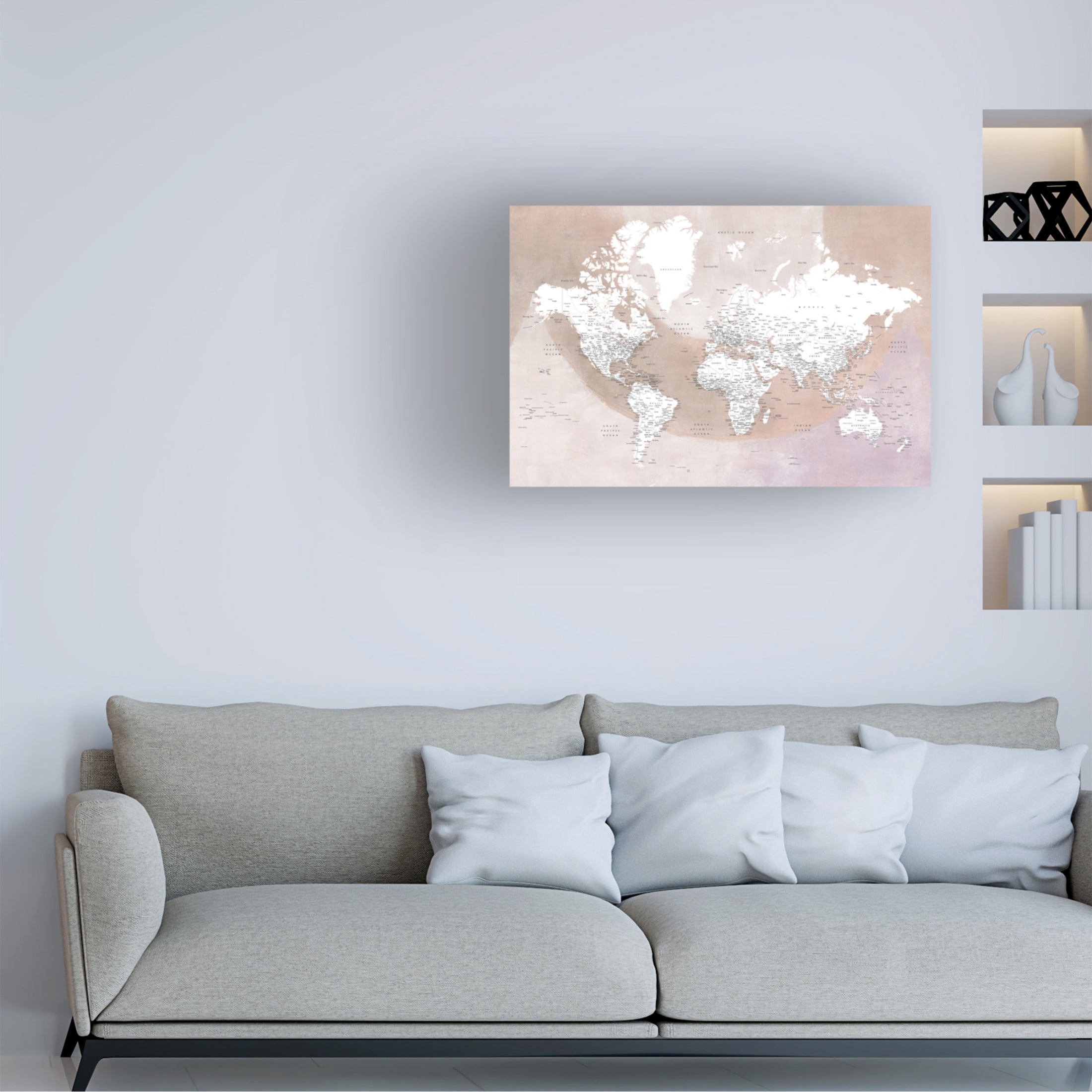 Trademark Fine Art Rosana Laiz Blursbyai Detailed world map with cities Qawi Canvas Wall Art