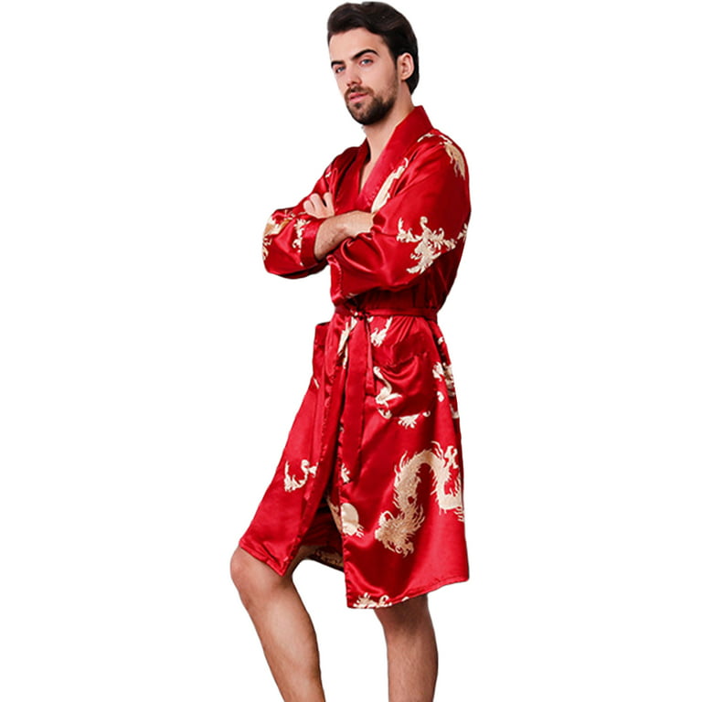Haseil Men's Luxurious Kimono Robe with Shorts Silk Satin Bathrobes  Lightweight Long Sleeve Sleepwear Set, Gold, Tagsize3XL=USsize3XL at   Men's Clothing store