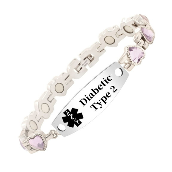 MetalJC Magnetic Stainless Steel Medical Alert ID Bracelet for Women, Engraved Diabetic Type 2