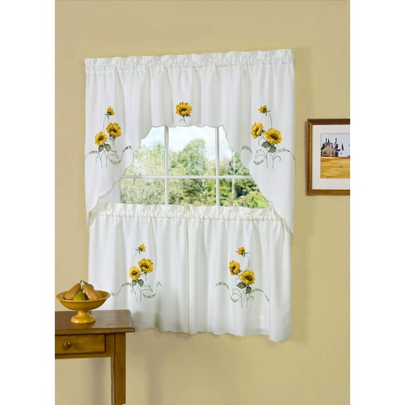 Traditional Elegance Sunshine Embellished Tier and Swag Window Curtain Set - 58x36