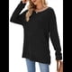 thumbnail image 3 of Suéter de Punto con Abertura Lateral Y2K para Mujer, Cuello Redondo, Larga, Blusa de Punto Liso con Abertura Lateral, Túnicas Negro M, 3 of 10