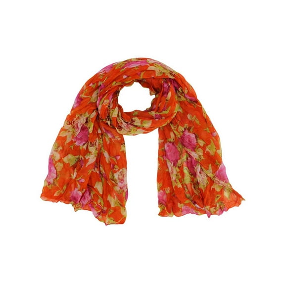 Orange Floral Crinkled Scarf Wrap
