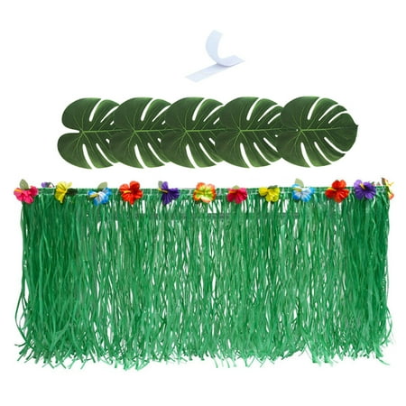 

OUNONA Hawaiian Party Luau Decoration Table Skirt Theme Leaves Flowers Summer Aloha Tiki Island Palm Monstera Tropical Grass