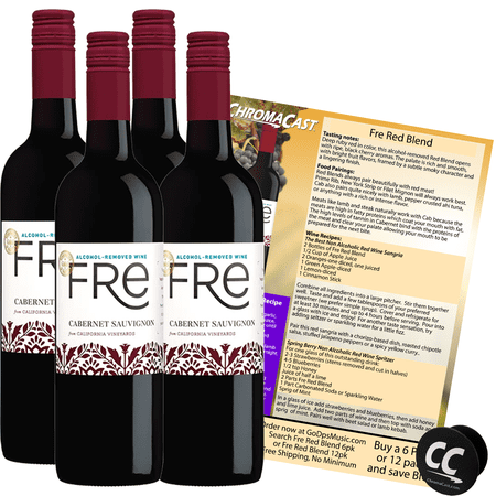 Sutter Home Fre Cabernet Non-Alcoholic Red Wine, Experience Bundle with ChromaCast Pop Socket, Seasonal Wine Pairings & Recipes, 12/750ML, 4-PACK