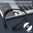 thumbnail image 6 of Bluetooth Headphones Neckband, Retractable Headset Wireless Sports Earbuds Noise Cancelling Stereo Earphones with Microphone, IPX5 Sweatproof, Compatible with iPhone Android Samsung PC (Black), 6 of 7