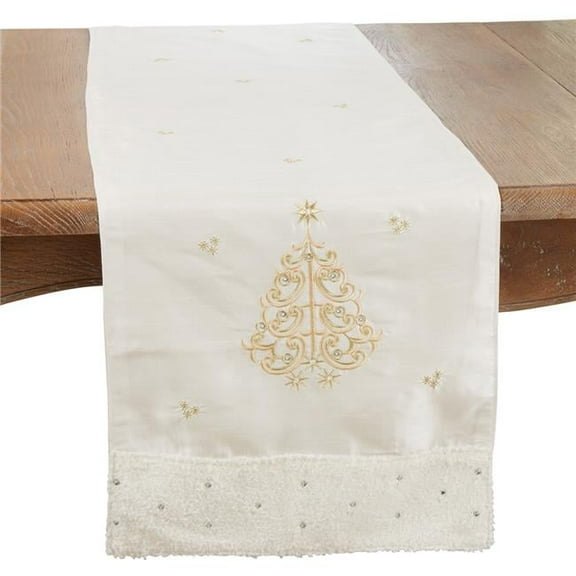 16 x 72 in. Winter Wonderland Embroidered Christmas Tree Oblong Table Runner, Gold