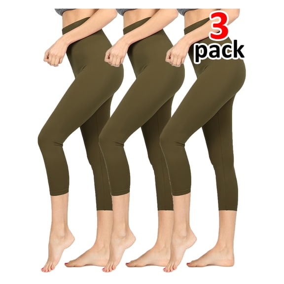 KOGMO Women's Active Seemless Capri Leggings with High Diamond Shaped Band 3pc