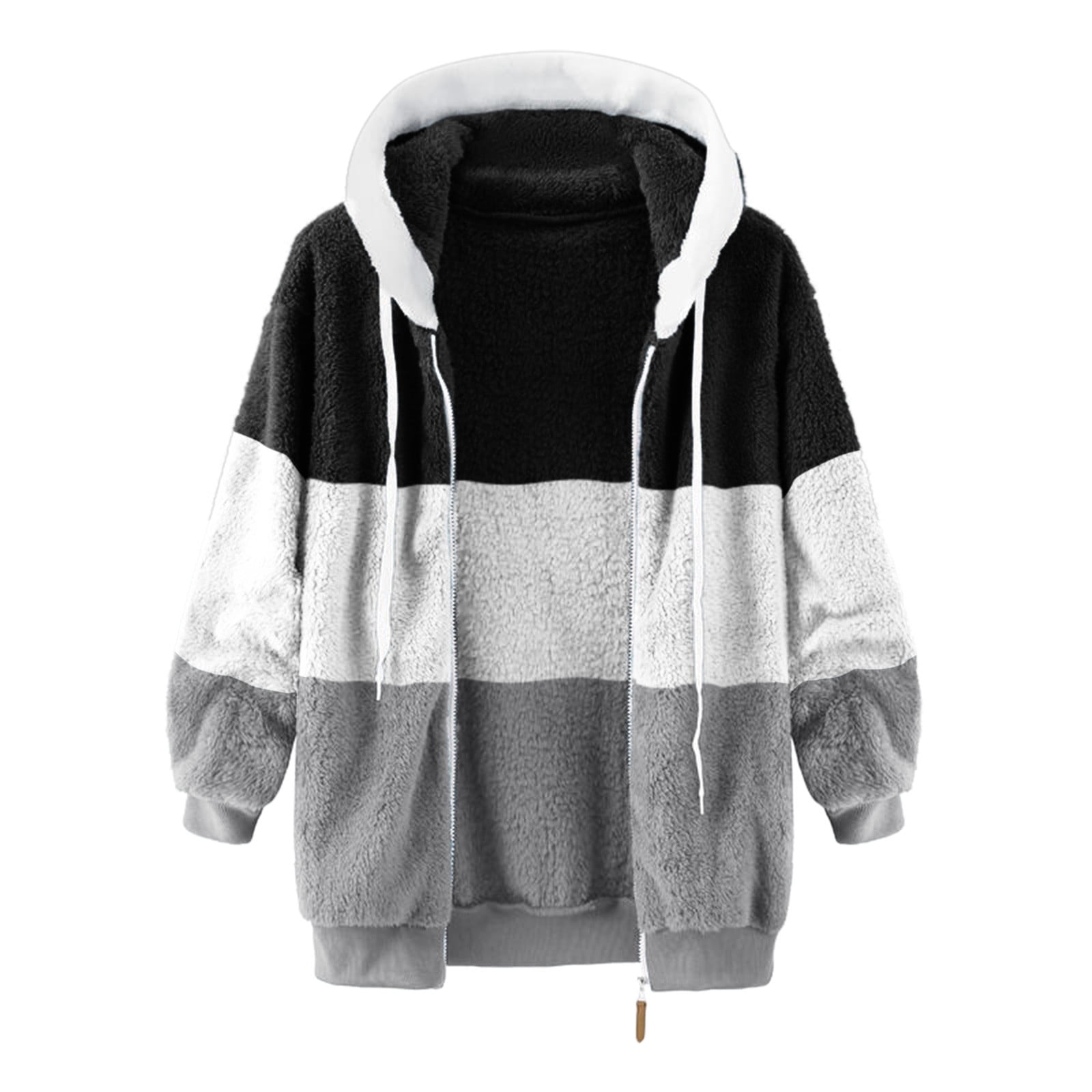 MeetoTime Plus Size Hoodies for Women Fleece Fuzzy Winter Hooded Full Zip Up Color Block Casual Outerwear with Pockets