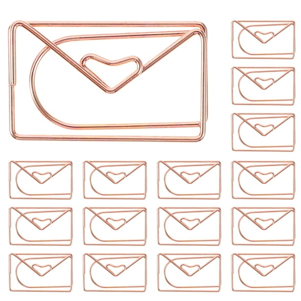 20 clips metálicos grandes con forma de sobre, para notas, portátiles, de oficina (oro rosa)