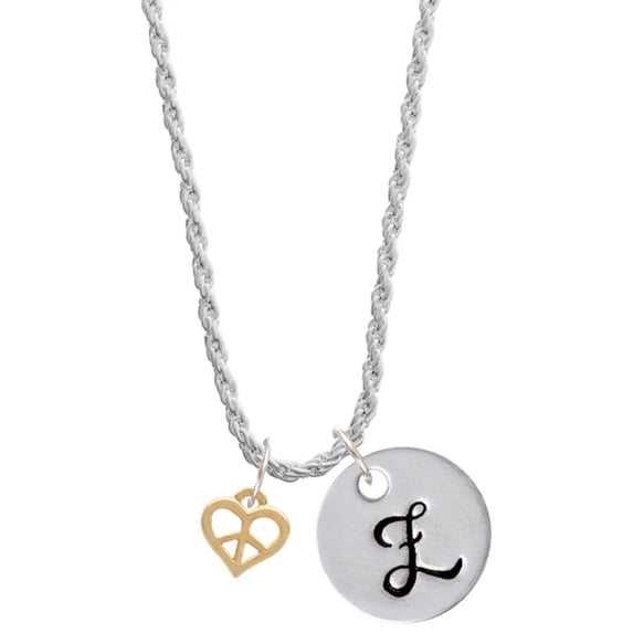 Delight Jewelry Goldtone Mini Heart Peace Sign Silvertone Script Initial Disc - Z - Charm Necklace, 20"+3"