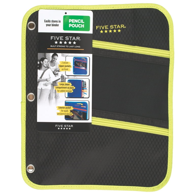 Five Star Multi-Pocket Binder Case, Flat Zipper Pencil Pouch, 11