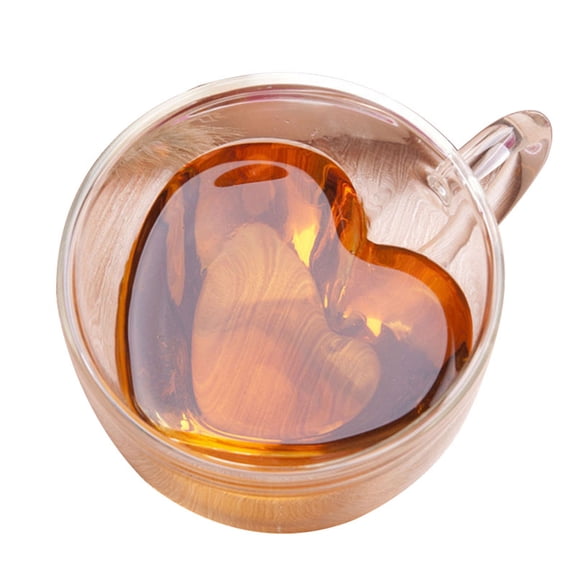 Heat Resistant Heart Shape Glass Cup Double Layer Insulation Coffee Mug For Hot Beverages Kitchen Dining Essential