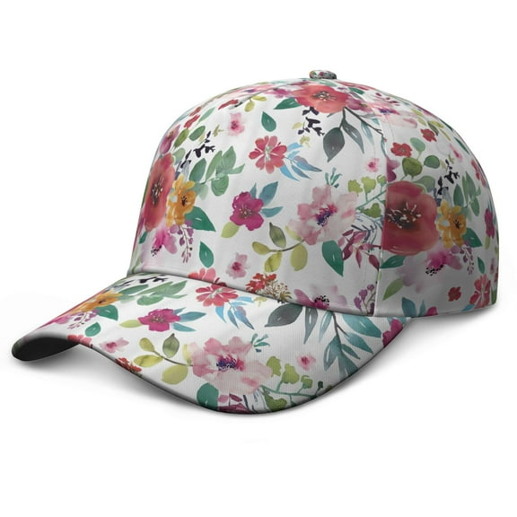 Rustic Bloom Dad Hat – Vintage Floral Baseball Cap with Botanical Watercolor Artistic Pattern, Comfortable Adjustable Fit