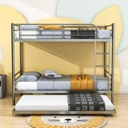 Twin over Twin Bunk Bed with Trundle, Metal Bunk Bed with Trundle, for Kids Teens Adults