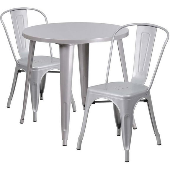 Bowery Hill 3 Piece 30" Round Metal Patio Dining Set in Silver