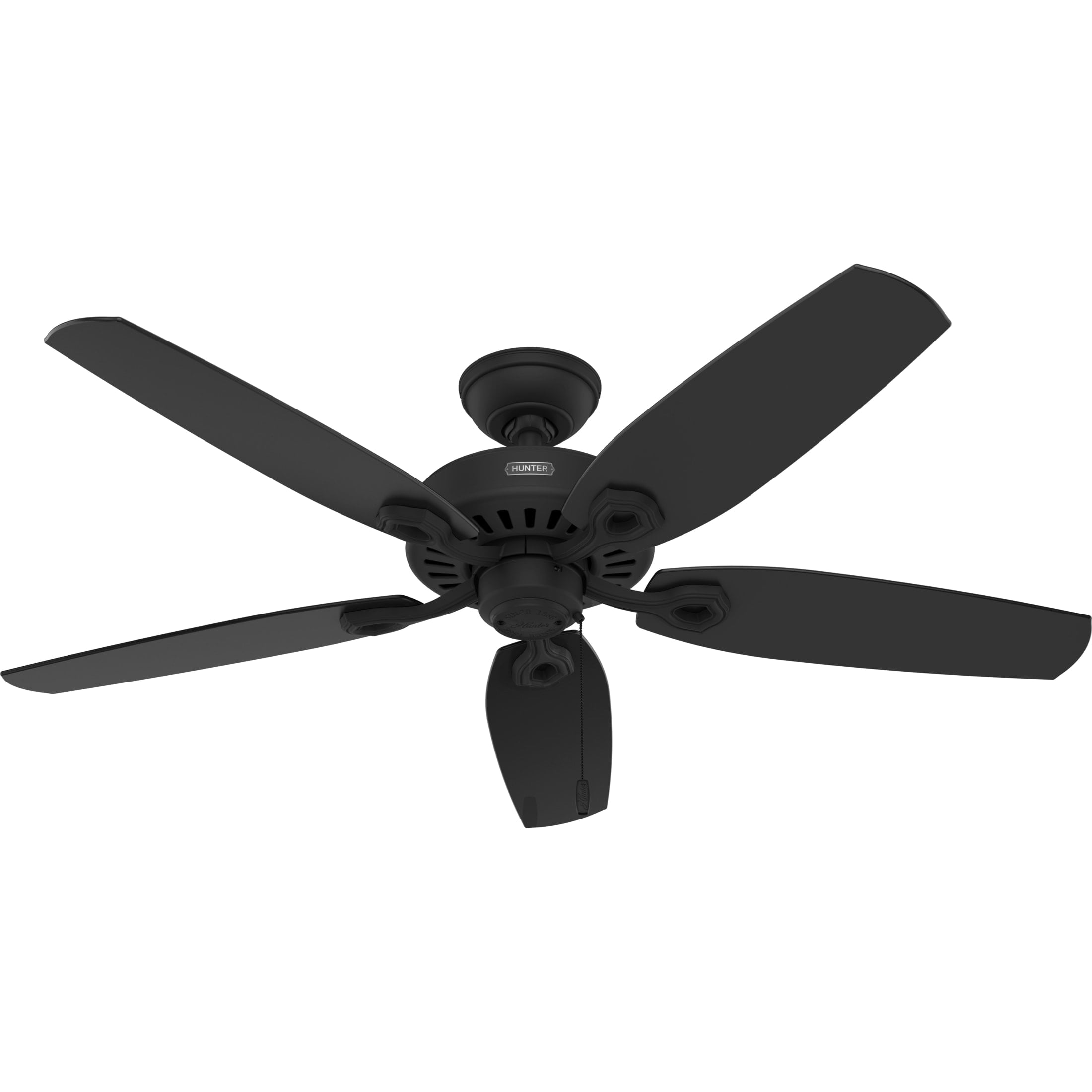 Hunter 52 inch Indoor Ceiling Fan with LED Lights - Black Ceiling Fan with Pull Chain, For Bedroom or Living Room, Standard Mount, No Remote, 5 Blades, Includes Bulbs - Builder 52731, Matte Black