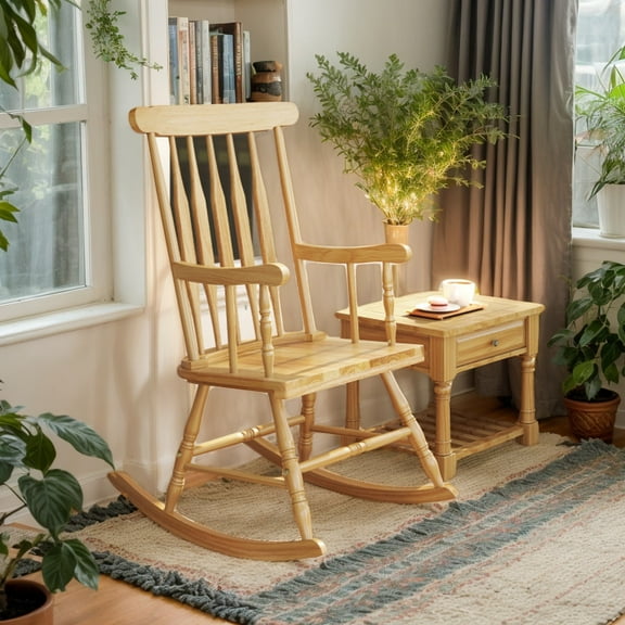 Spaco Rocking Chair with Solid Wooden Frame, Patio Rocking Chair for Patio, Garden, Backyard, Natural