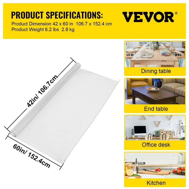VEVOR Clear Desk Cover Protector, 42 x 60 inch, 1.5 mm Thick Plastic Clear  Desk Pad Mat, Rectangle Waterproof Table Top Protector, Scratch Proof and  Easy Cleaning for Office Dresser Night Stand 