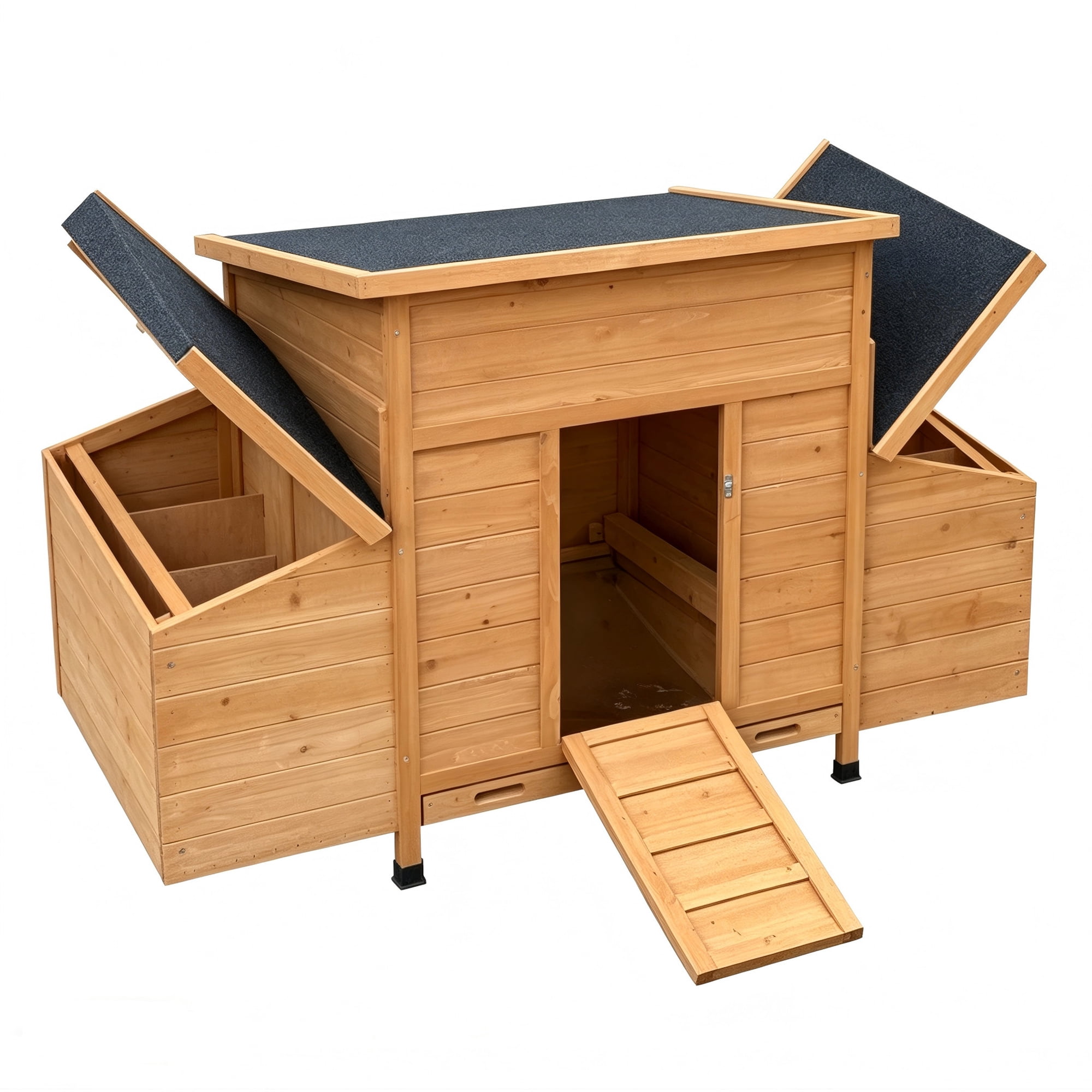 Aukfa Large Chicken Coop Wooden 6 Nesting Boxes Chicken Cage for Outdoor, Backyard, Brown