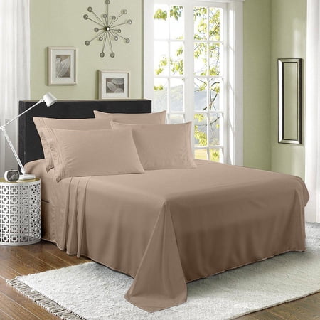 6 Piece Derived Rayon Bamboo Sheets,Bamboo Sheet Set-Deep Pockets,Moisture Wicking, Softer Than Cotton-1 Fitted Sheet,1 Flat,4 Pillowcases-Queen Size-Brown