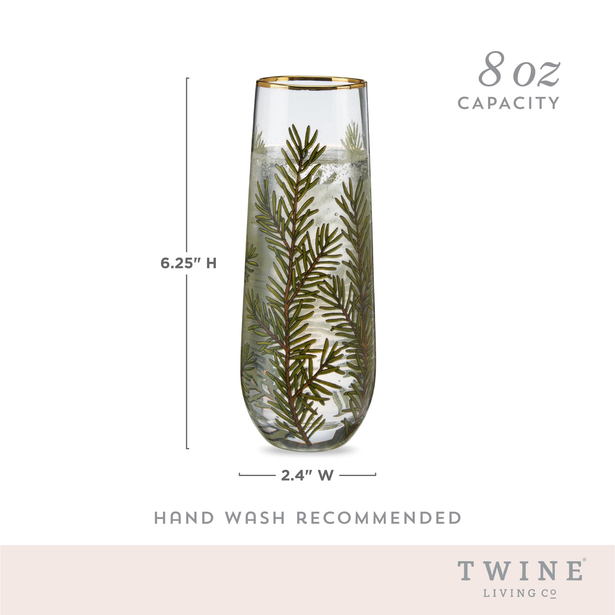 Twine Woodland Stemless Champagne Flutes, Wedding Gifts, Party 8oz Set of 2