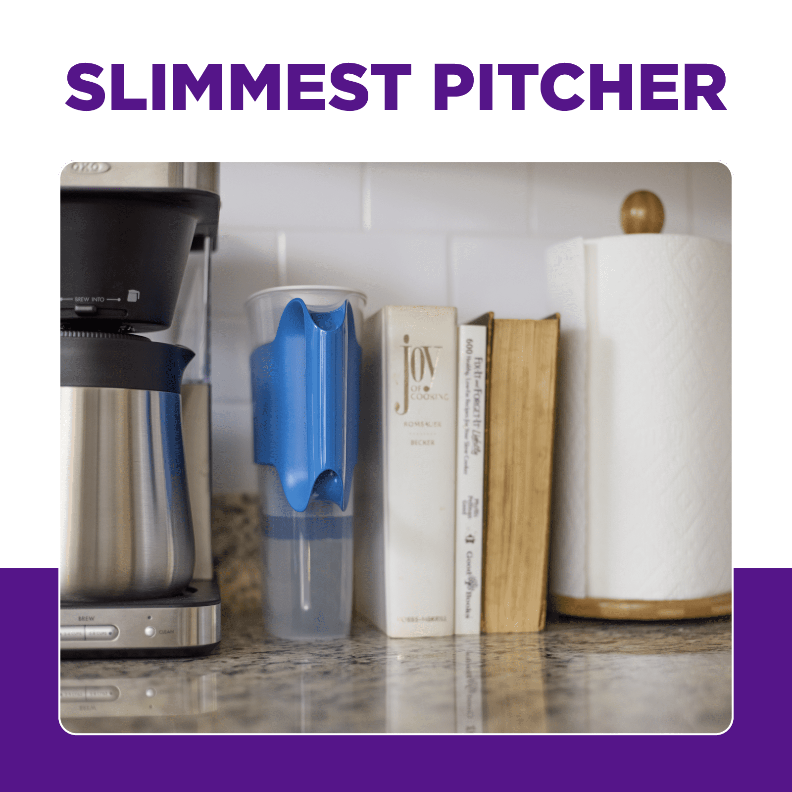 PUR 8-Cup Slim Water Filter Pitcher for Fridge, Blue, PPT600W