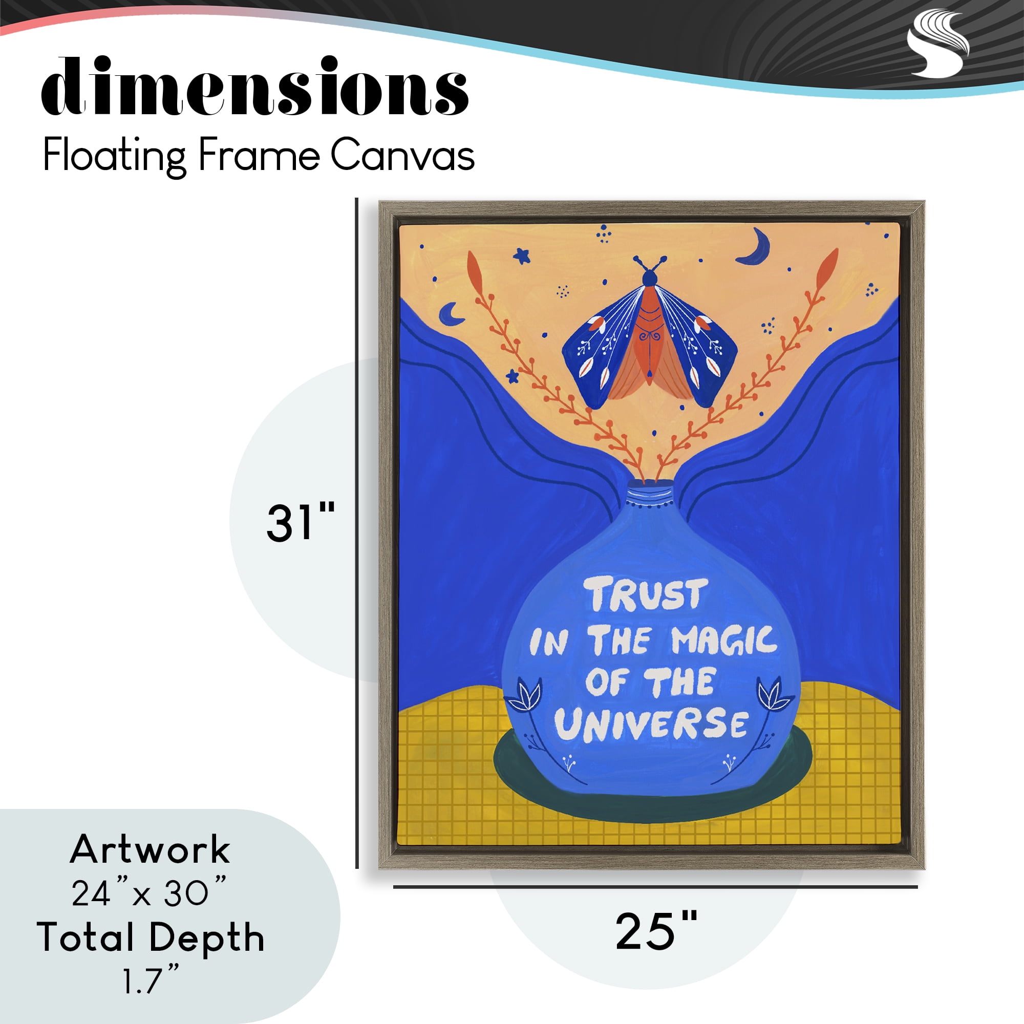 Trust In Magic Of Universe Brown Framed Floater Canvas Wall Art, design by Nabeela Rumi