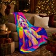 thumbnail image 3 of Vibrant Neon Psychedelic Dog Portrait Pop Art, Dramatic Pet Portrait Pattern, Warm Flannel Blanket for Living Room and Bedroom, Dog Lovers Just Because Gift, Pet Lover Home Decor, 3 of 9