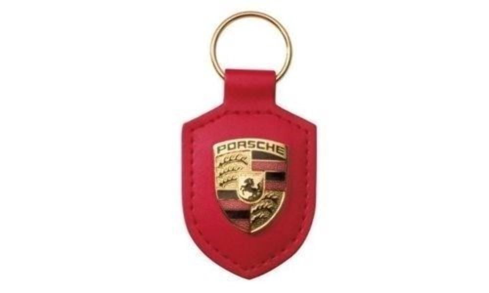 New Genuine Porsche Leather Crest Key Fob Red Keyring Chain Ring OE WAP0500920E