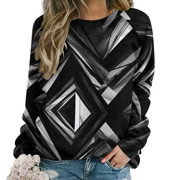 Geometric Lattice Womens Oversized Sweatshirts Hoodies Crewneck Casual Tops Comfy FallWinter Clothes 2024