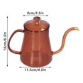 thumbnail image 4 of Hervidor de agua con cuello de cisne, tetera de vidrio de 600 ml con pico largo para café, teteras, teteras resistentes al calor con tapa para la cocina del hogar marrón, 4 of 5