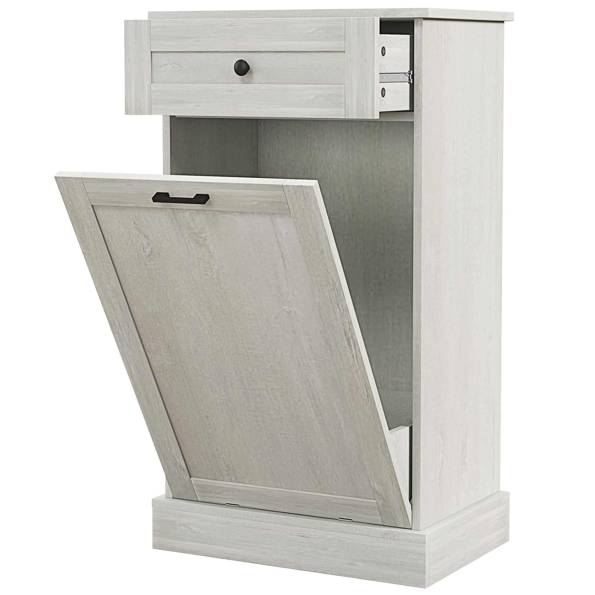 Tilt Out Trash Bin Cabinet with Drawer, Freestanding Kitchen Storage Cabinet, Particle Board and Wood, 20 in Wide, Holds 10 Gallon Trash Can
