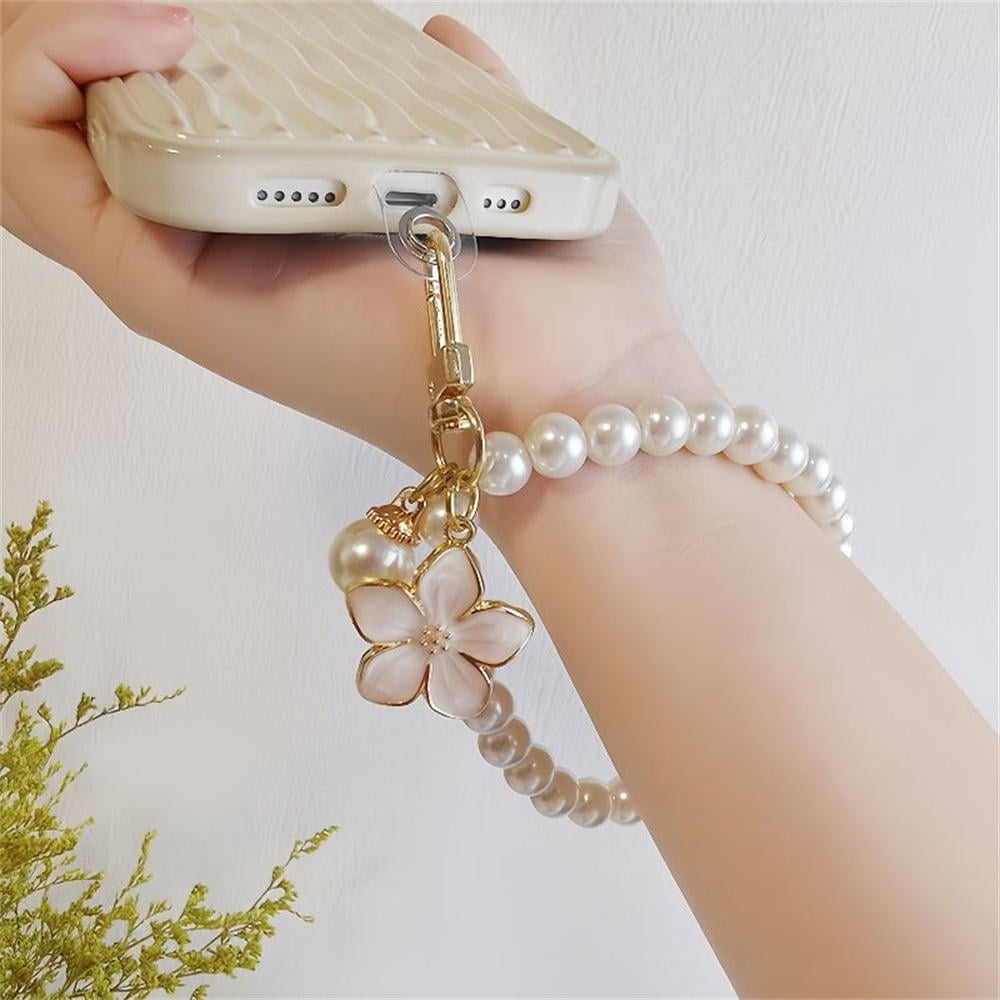 Porte-clés Bracelet Perlé Pour Femme - Doré Avec Perle Synthétique, Pendentif Cœur, Longueur 12.5 Cm