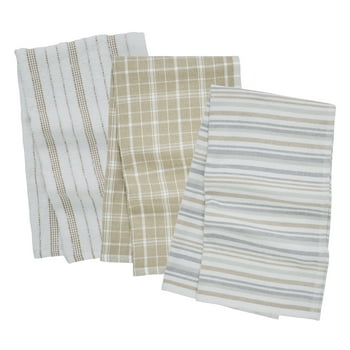 My Texas House Neutral Stripe 16" x 28" Cotton Kitchen Towels, 3 Pieces, Beige