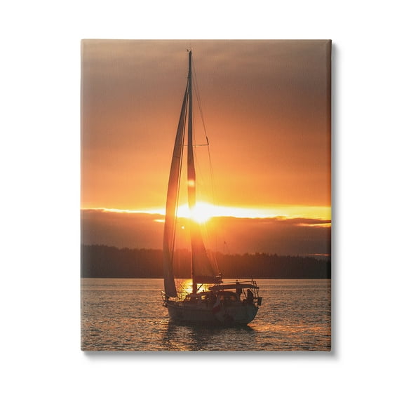 Stupell Industries Sailboat at Sunset Transportation Photography Gallery Wrapped Canvas Art Print Wall Art, 16 x 20