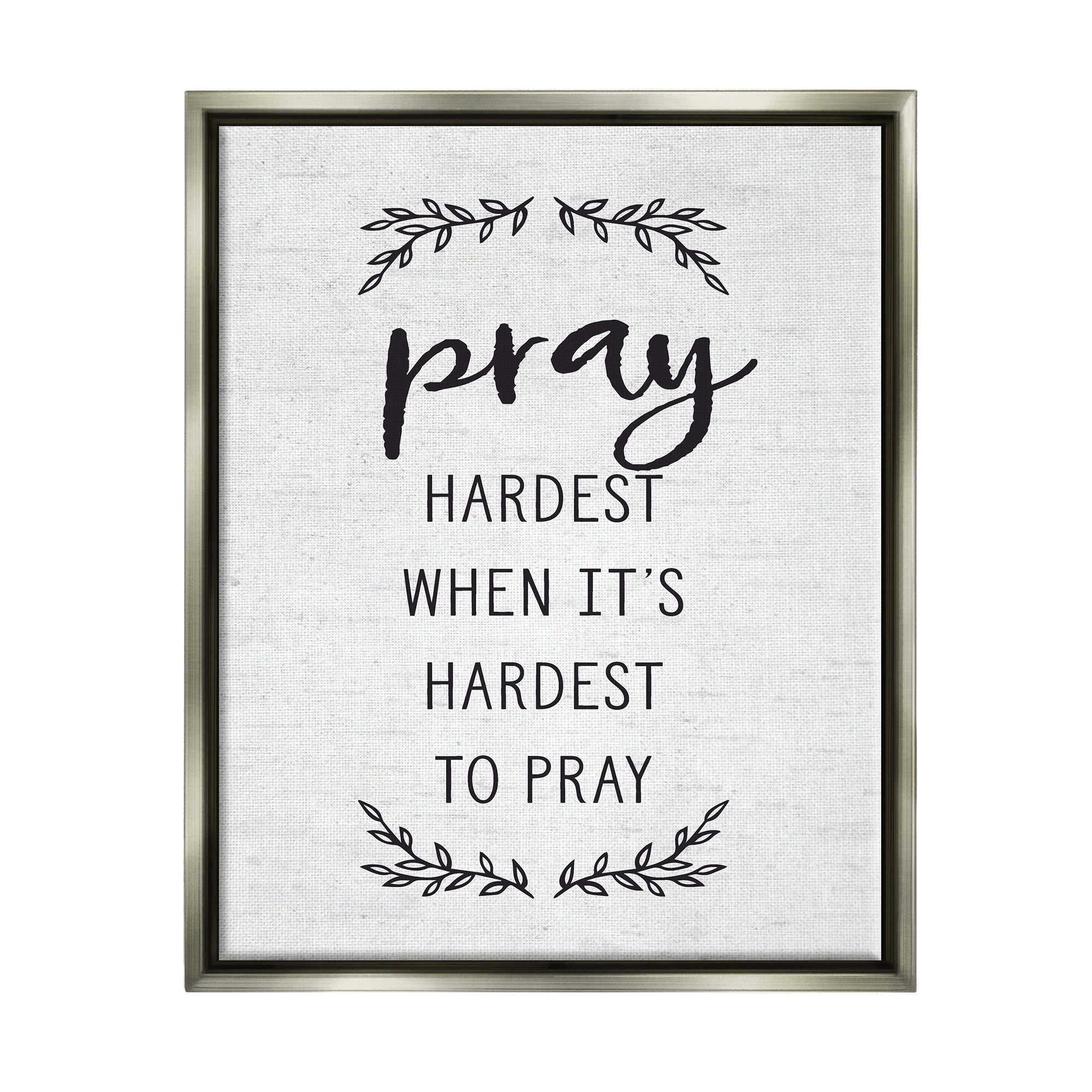 Stupell Industries Spiritual Prayer Uplifting Religious Quote Rustic Botanicals Graphic Art Luster Gray Floating Framed Canvas Print Wall Art, Design by Lettered and Lined