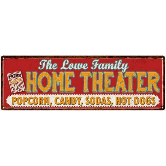 The LOWE Family Home Theater Sign Gift 6x18 Metal Movies Decor 206180100309