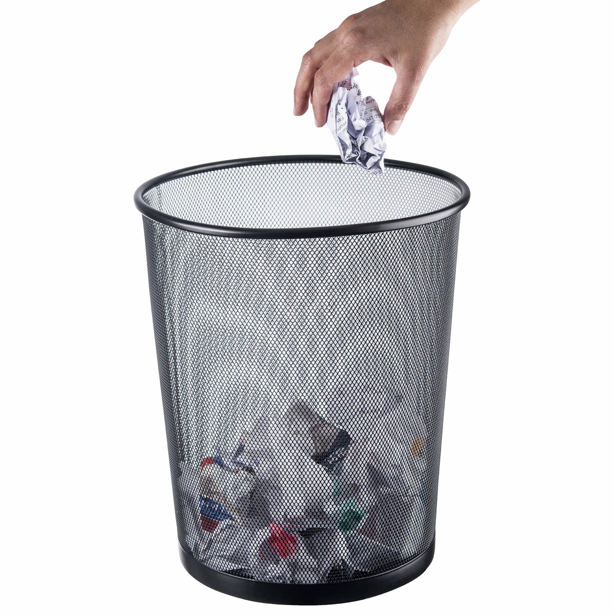 Ybm Home Black Steel Mesh Round Open Top Waste Basket Wire Bin Trash Can for Office Kitchen Bathroom Home 4.75 Gallon 6 Pack
