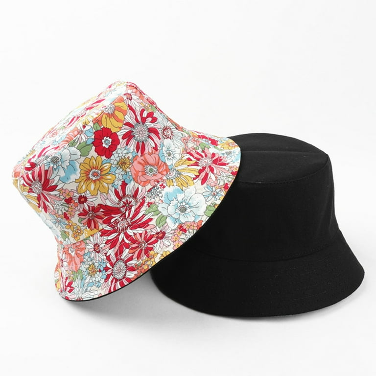 Herrnalise Cute Bucket Hat Beach Fisherman Hats for Women, Reversible  Double-Side-Wear Sun Protection Hat Flower Pattern