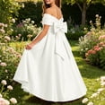 thumbnail image 4 of Shihyeh Girls Strapless Satin Ball Gown With Bow Flower Girl Dress For Wedding Bridesmaid Pageant Birthday Party Floor Length A-Line Dress For Kids Teens, 4 of 9