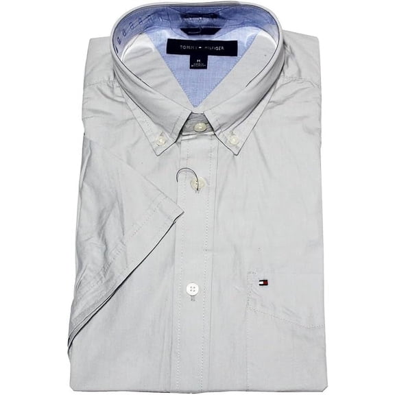 Tommy Hilfiger Mens Classic Fit Short Sleeve Woven Shirt GreyVio