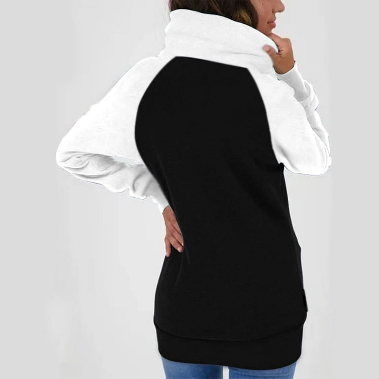 Aueoeo Cute Outfits for Women Cheap Hoodies Womens Casual Splicing Long Sleeve Sweatshirt Turtleneck Drawstring Zipper Cardigan Tops Coats With