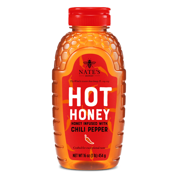 Nate's Hot Honey: 100% Pure Honey & Habanero Chili Pepper Flakes, 16 fl oz Gluten-Free Honey