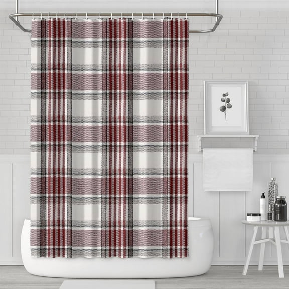 Rustic Plaid Shower Curtain Featuring Colorful Retro Checkered Pattern, Classic Buffalo Plaid Design, Waterproof Fabric Bathroom Shower Curtain with Hooks, Machine Washable, Geometric Style
