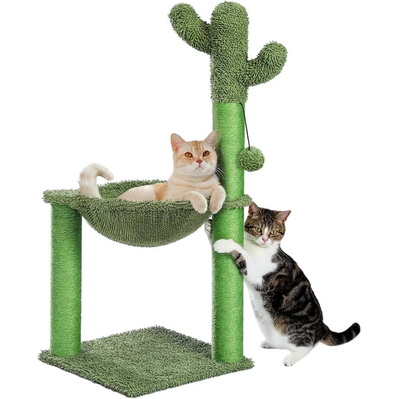 PAWZ Road 33" Cactus Cat Scratching Post Large Cat Scratcher with Big Hammock for Indoor Pet Green