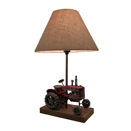 Red Antique Finish Vintage Farm Tractor Table Lamp w/Burlap Fabric ...